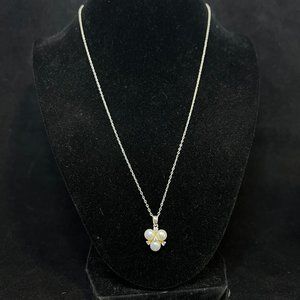 Vintage Sterling Silver Rhinestone & Faux Pearl Necklace Signed RJ (3010)